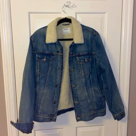 Retro Sherpa Lined Denim Bomber Jacket Men’s Large Old Navy (never worn)